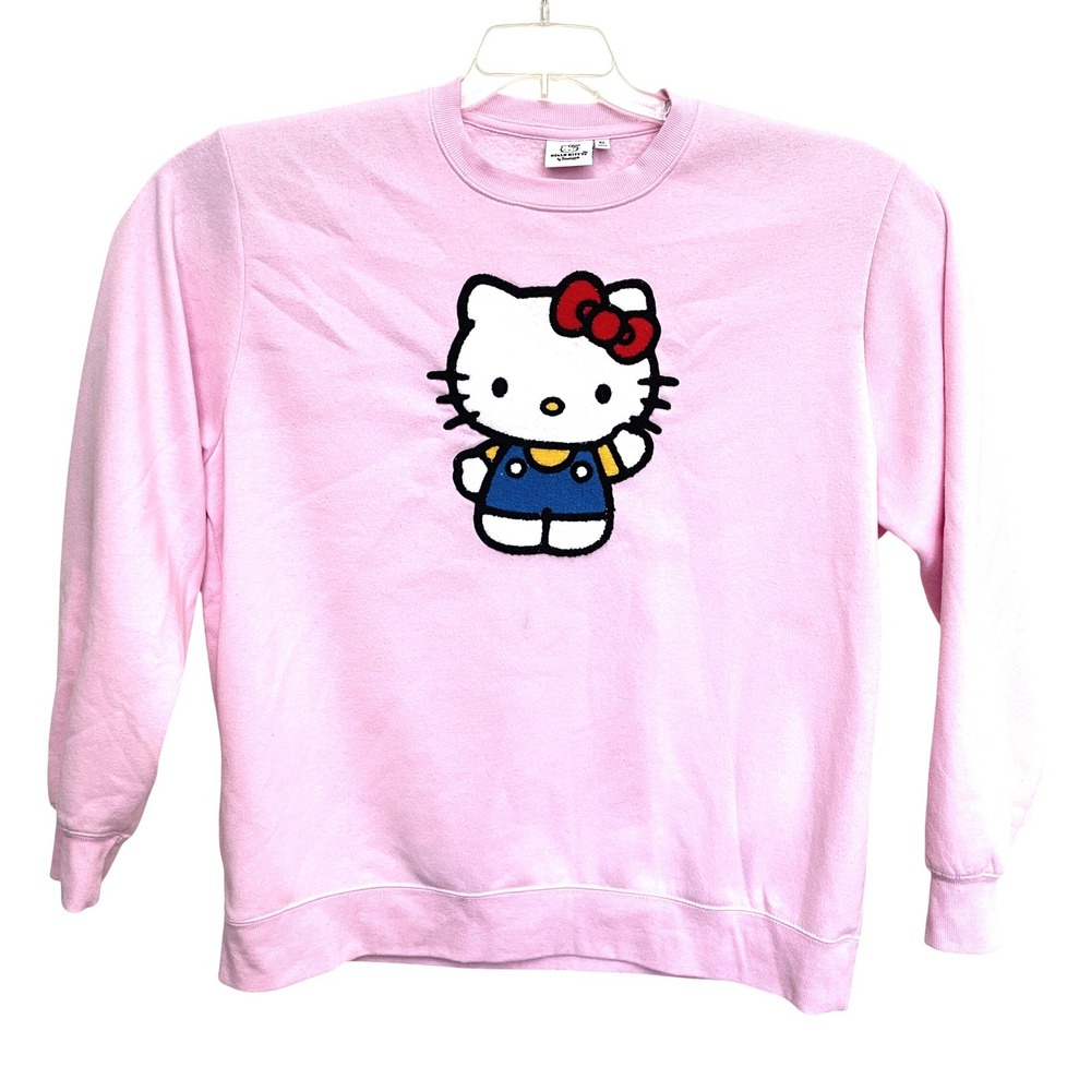 Hello Kitty Sanrio Pink Chenille Patch Fleece Sweatshirt XL Womens Crewneck